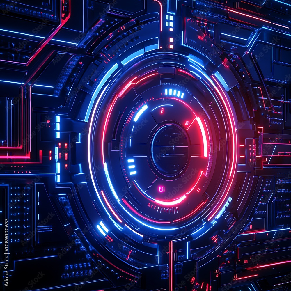 Poster futuristic abstract technology background with glowing neon circuits and digital patterns, ideal for