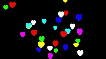 Beautiful illustration of colorful hearts on plain black background