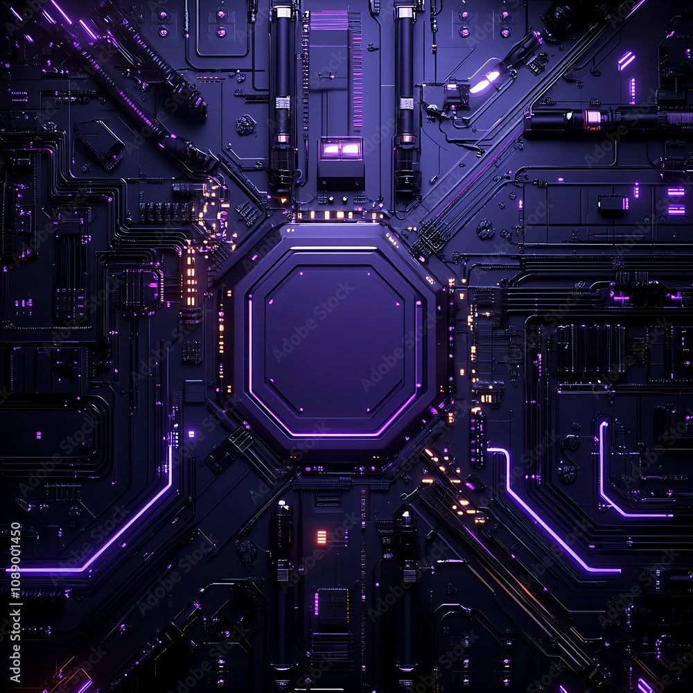 Poster futuristic circuit board background featuring neon lights and intricate patterns for high-tech and d