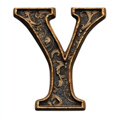 Ornate letter 'Y' with intricate floral design and a metallic finish.