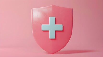Fototapeta premium 3d health cross medic medical aid shield in pink color background
