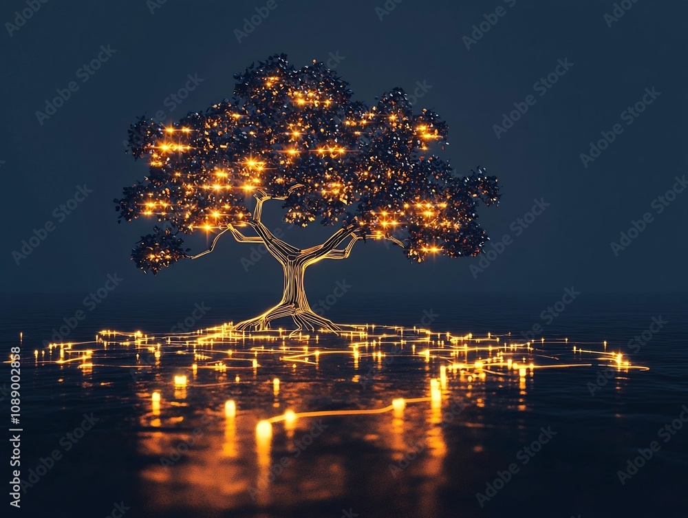 Poster glowing corporate hierarchy tree symbolizing productive and successful business structure