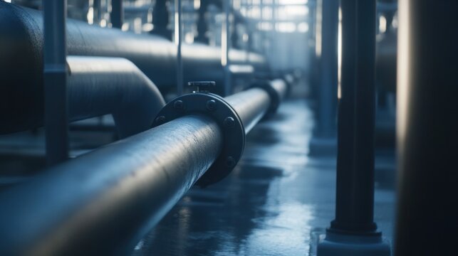 A detailed shot of a gas pipe running through a well-maintained interior, showcasing its smooth metal surface and precise connections in a minimalist setting.