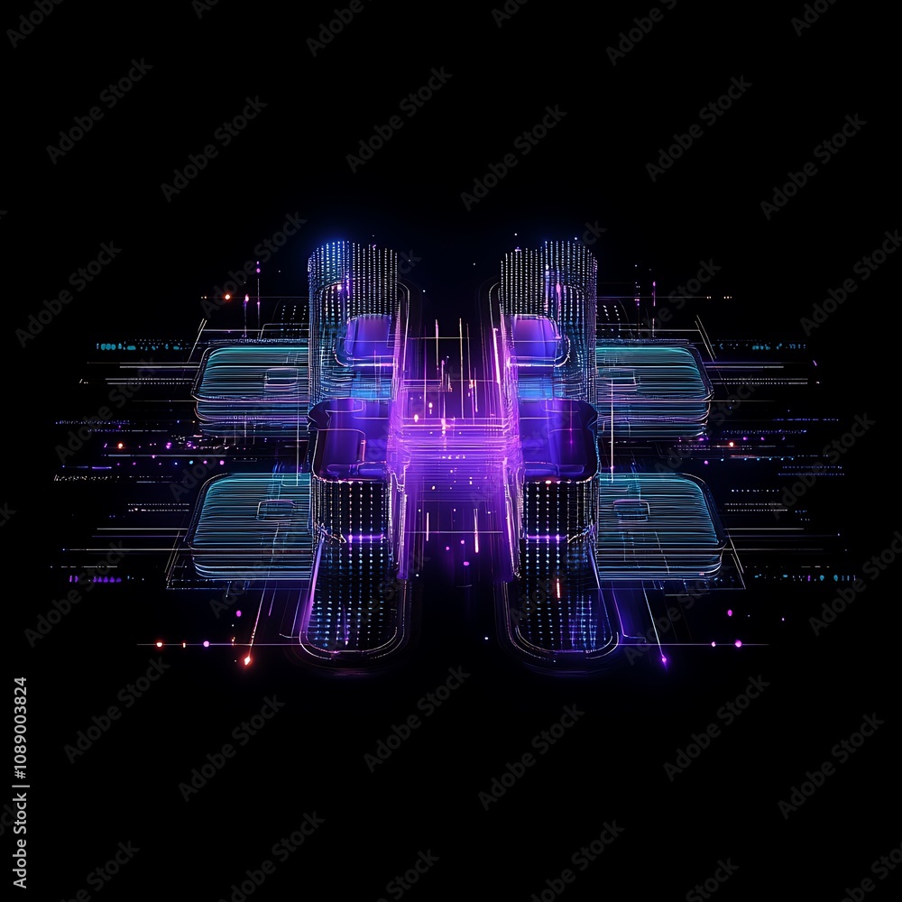 Poster futuristic digital circuit board with neon lights and abstract patterns representing technology and 