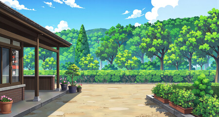 夏の小路角風景