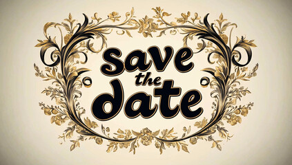 Elegant 'Save the Date' announcement featuring vintage-style typography on a soft cream backdrop, perfect for weddings or special events.