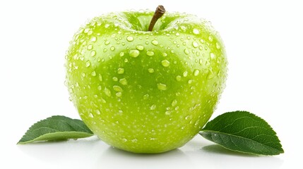 Large green apple with a smooth, glossy skin, isolated on white, fine details ideal for health and freshness themes