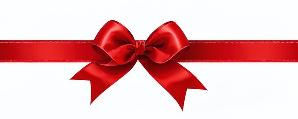 Elegant red ribbon with bow displayed against a white background for festive occasions and celebrations