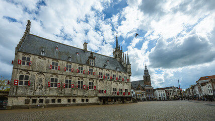 Medieval Historical Town Hall on Market Square in Gouda, Netherlands