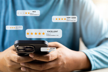 Online application customer review and satisfaction feedback concept, Clients rating service...