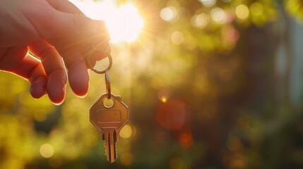 House key in hand and blur background a photograph