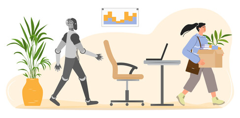 AI Robot People Unemployment Job loss Work problem