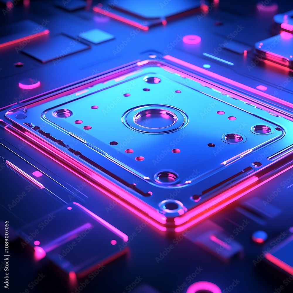 Poster futuristic neon circuit board with glowing elements and bright colors representing advanced technolo