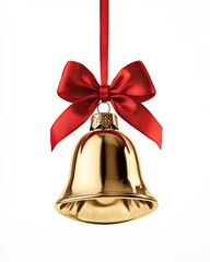 Golden Christmas Bell with Red Ribbon 