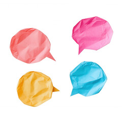 Naklejka premium Colorful paper speech bubbles for communication and social media concepts., isolated on a transparent background.