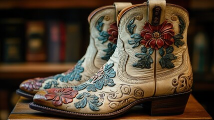 Pair of ornate floral cowboy boots.
