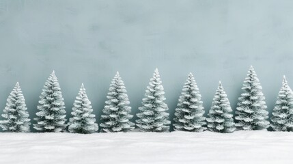 Fototapeta premium Snow-covered trees against a soft blue background.