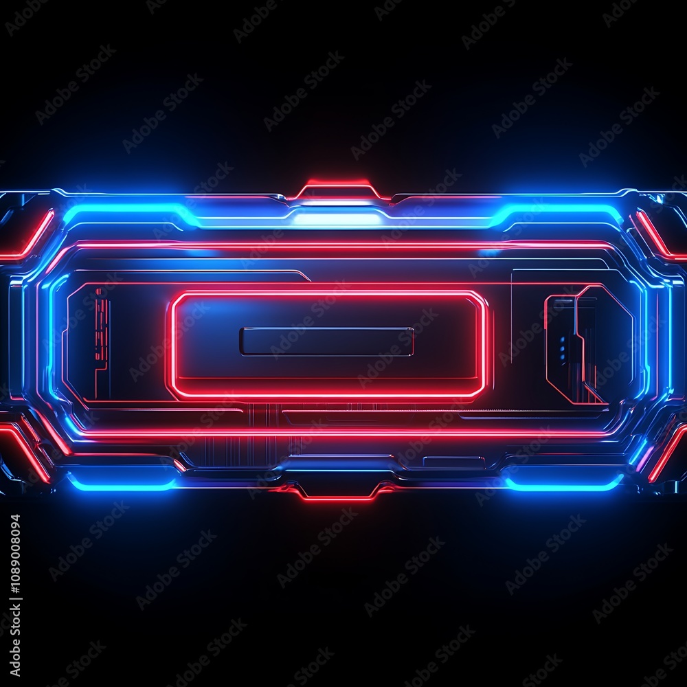 Aufkleber futuristic neon digital frame with blue and red light effects, featuring high-tech design for use in