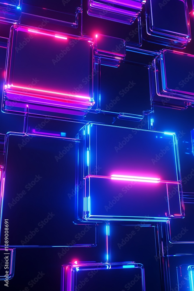 Aufkleber futuristic neon lighted cubes in a dark space creating a mesmerizing abstract background suitable fo