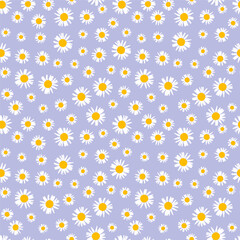 Purple seamless pattern with white chamomile flowers