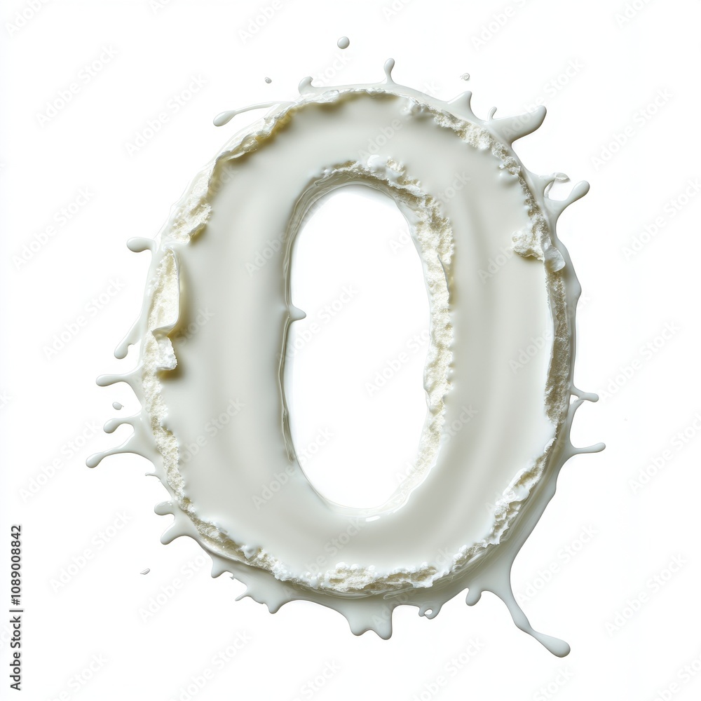 Poster a splash of milk forms the shape of the number zero, creating a visually striking image.