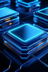 Futuristic Neon Technology Background with Glossy, Illuminated Cubes on a Dark Surface Creating a Dynamic and Modern Visual Experience