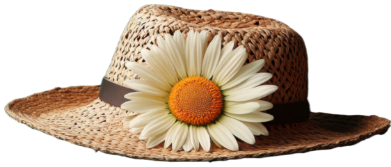 Straw Hat Adorned with Daisy Flower