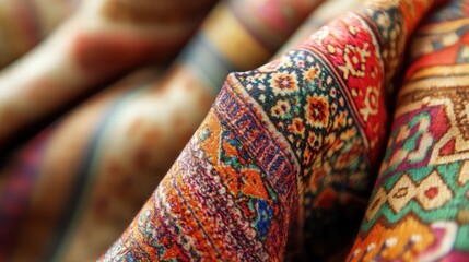 Fototapeta premium A beautifully folded Azerbaijani silk scarf displays intricate geometric patterns and rich colors