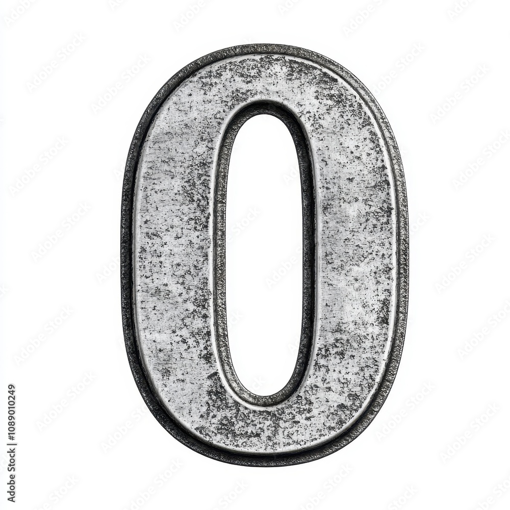 Poster a metallic numeral zero with a worn texture, suitable for design or graphic use.