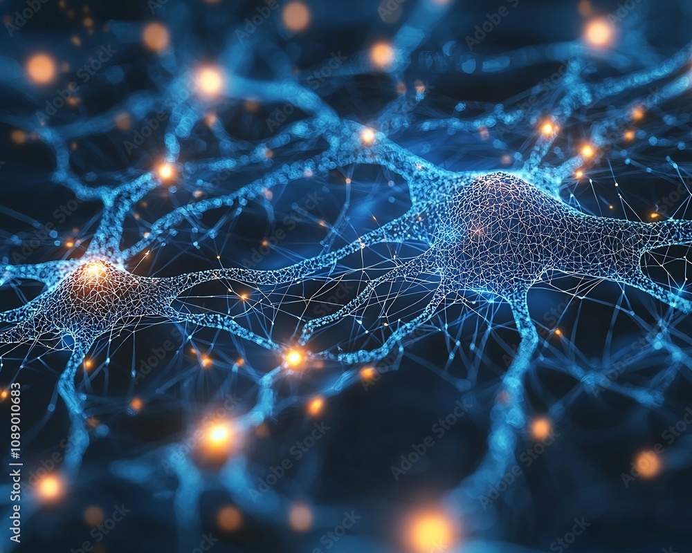 Poster global corporate network visualized as glowing neural pathways