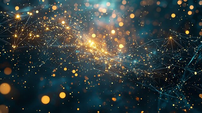 Quantum Computing Concept   Glowing Qubits Connecting in Dark Digital Universe