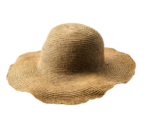 floppy summer hat with wide brim made of woven straw material lightweight beach accessory isolated background
