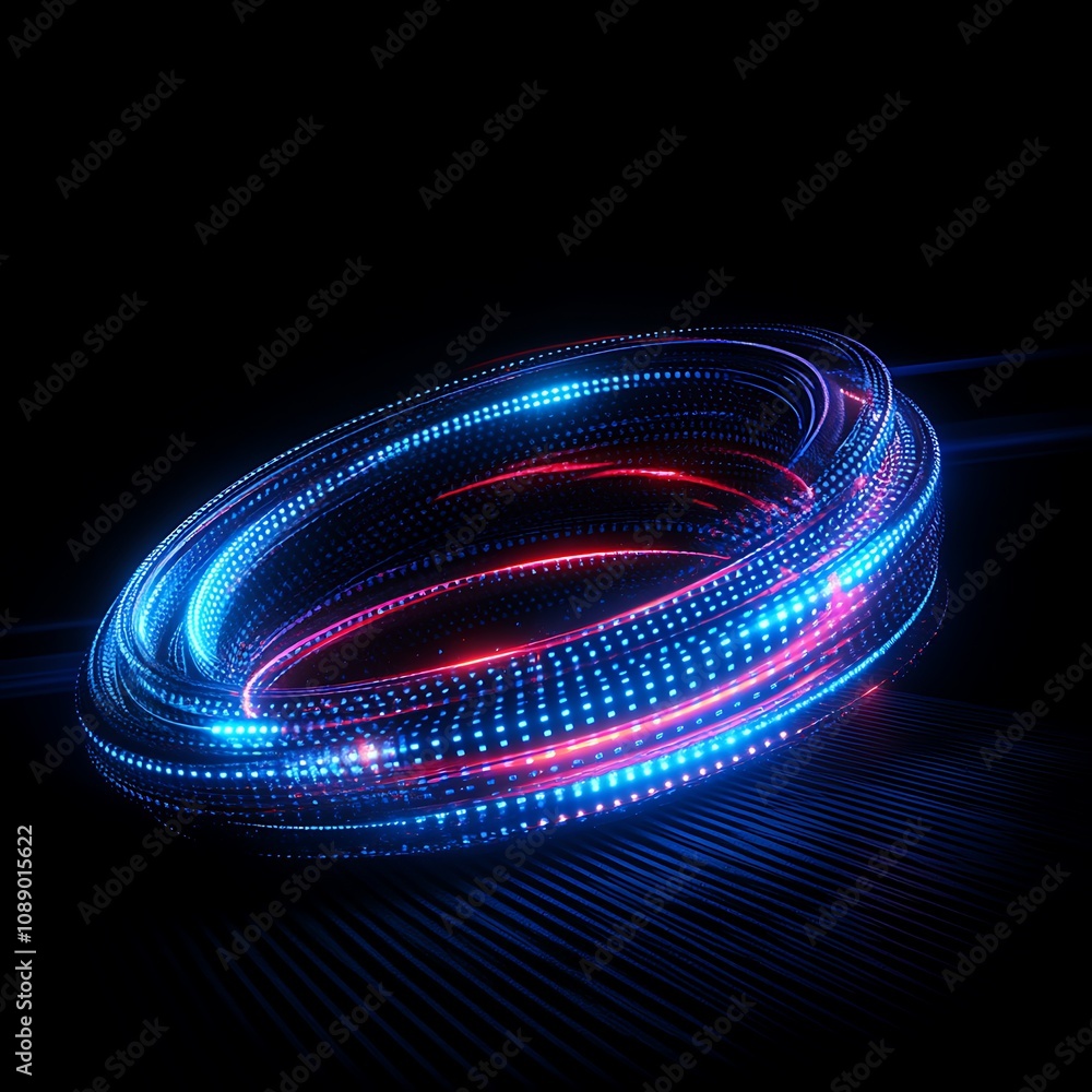 Poster vibrant abstract light trails in blue and red against a dark background, creating a sense of motion 