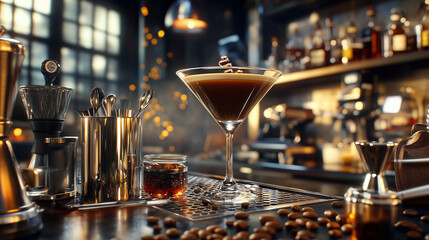 Professional Bartender's Espresso Martini Setup
