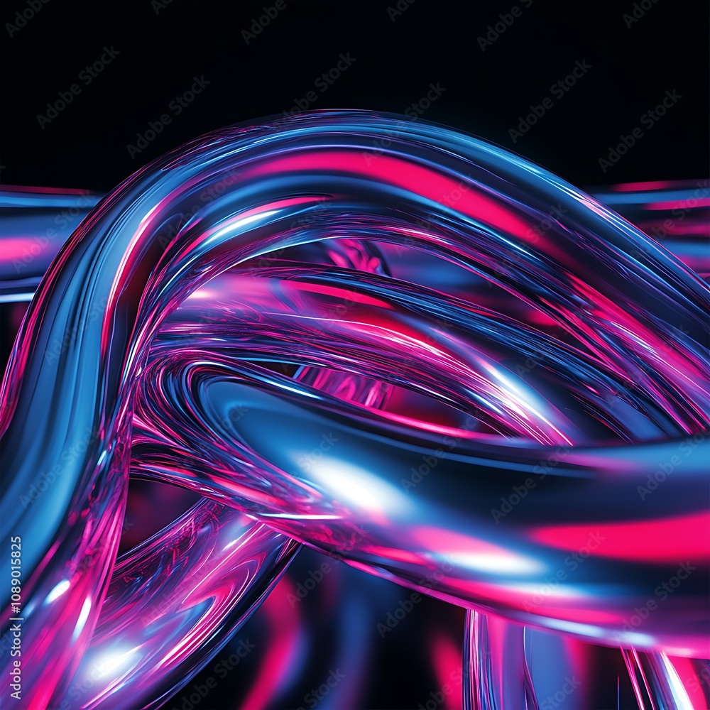 Poster vibrant abstract swirls of glossy metal and neon light in dynamic motion create an eye-catching visu