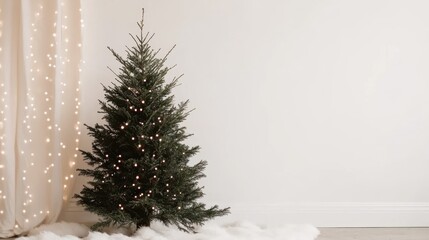 Unadorned Christmas Tree with Festive Lights on Cozy Background