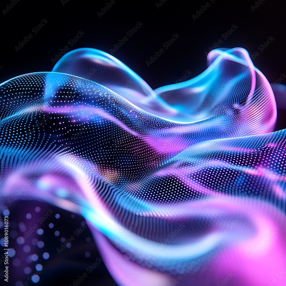 Poster vibrant abstract waves of light and color creating a dynamic visual experience in a dark environment