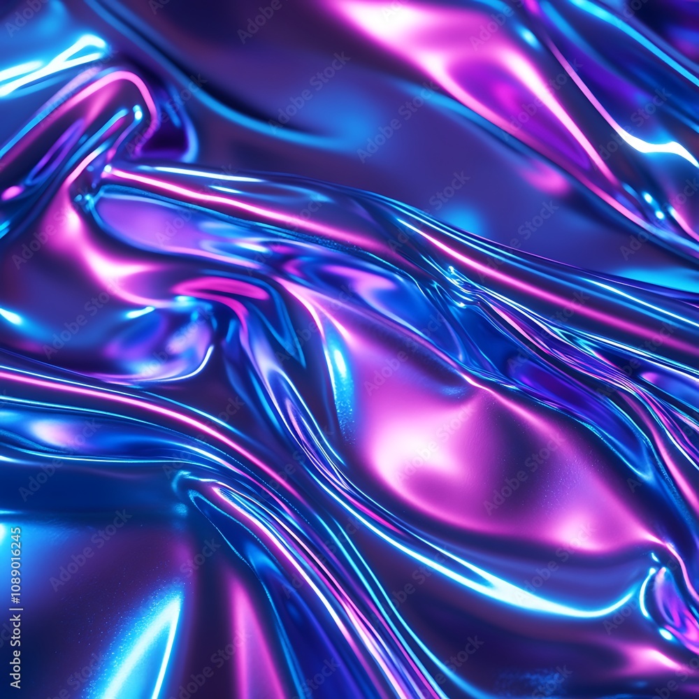 Poster vibrant and shimmering blue and purple metallic fabric texture creating waves and reflections for ar