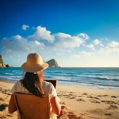 a digital nomad at the beach.