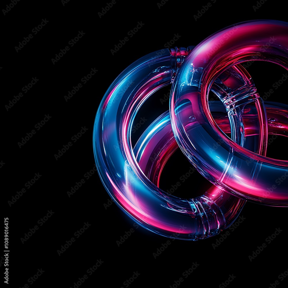 Poster vibrant colorful abstract rings with reflections and light effects in a dark background for creative