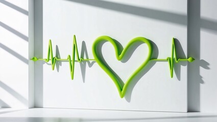 Green heart shape integrated with an ECG heartbeat line on a light background
