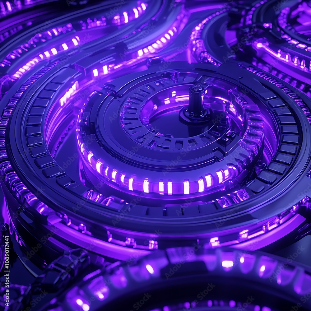 Poster vibrant neon circuits in circular patterns, showcasing futuristic technology with illuminated elemen