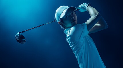 男性のゴルフプレーヤーがドライバーをスイングしている画像