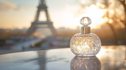 Elegant Perfume Bottle with Eiffel Tower Background