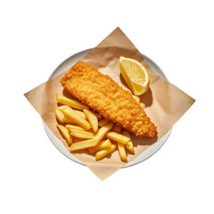 Crispy Fish and Chips on transparent background