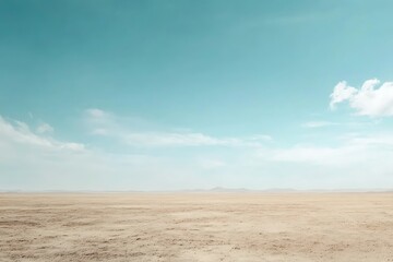 Fototapeta premium Vast Desert Landscape Under a Clear Blue Sky: A Panoramic View of Serenity and Solitude