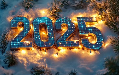 The numbers "2025" with christmas solar panel