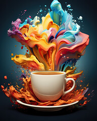 Rainbow explosion in the coffee cup