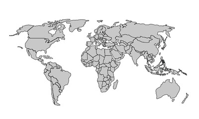 Flat vector world map with clear country.