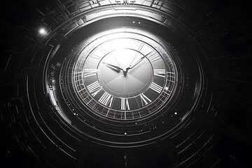 Obraz premium Abstract Clock: A Monochromatic Vision of Time and Innovation